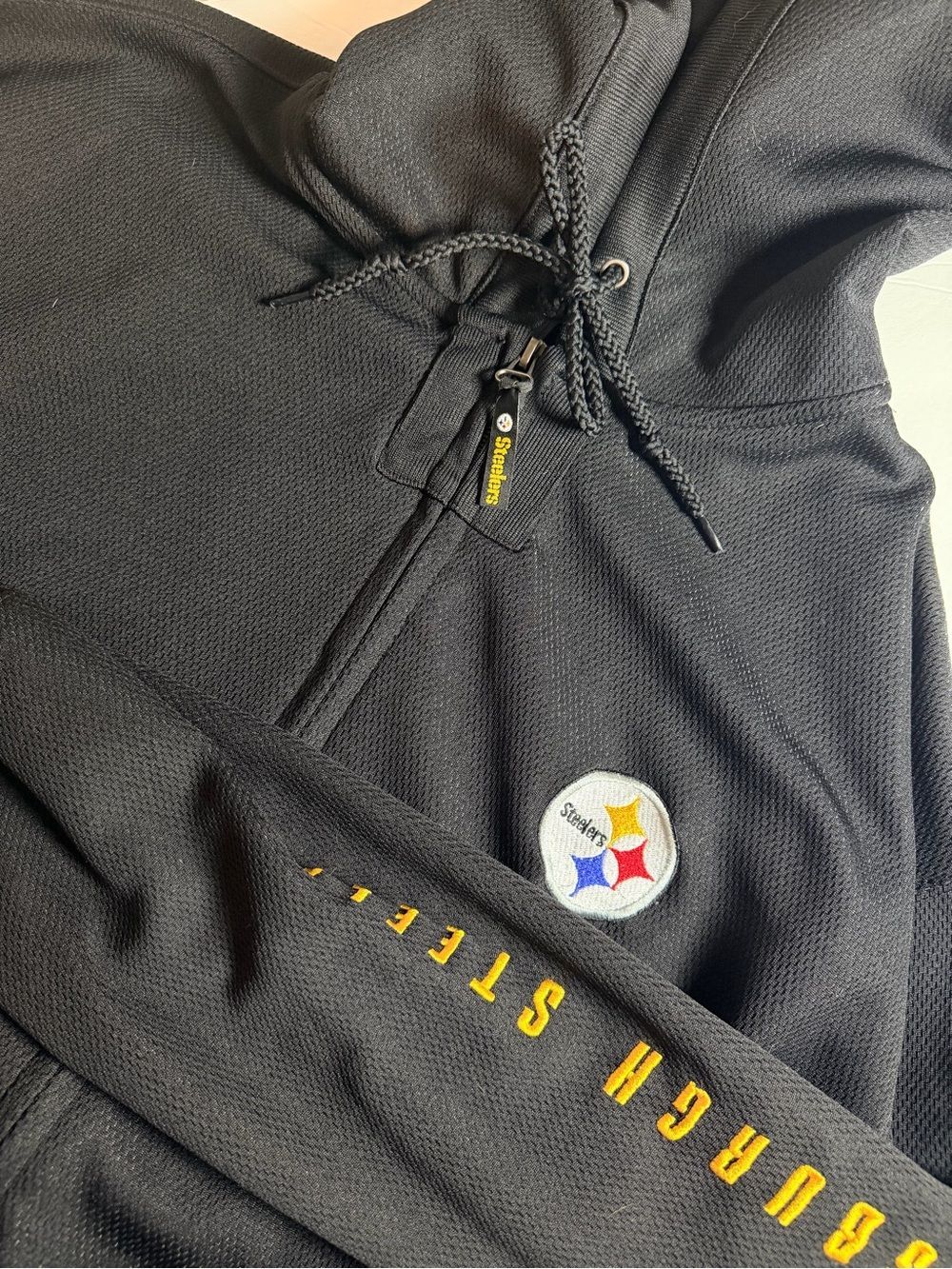 Pittsburgh Steelers Mens Zip Up Hoodie Sweatshirt Size Large Black Embroidered